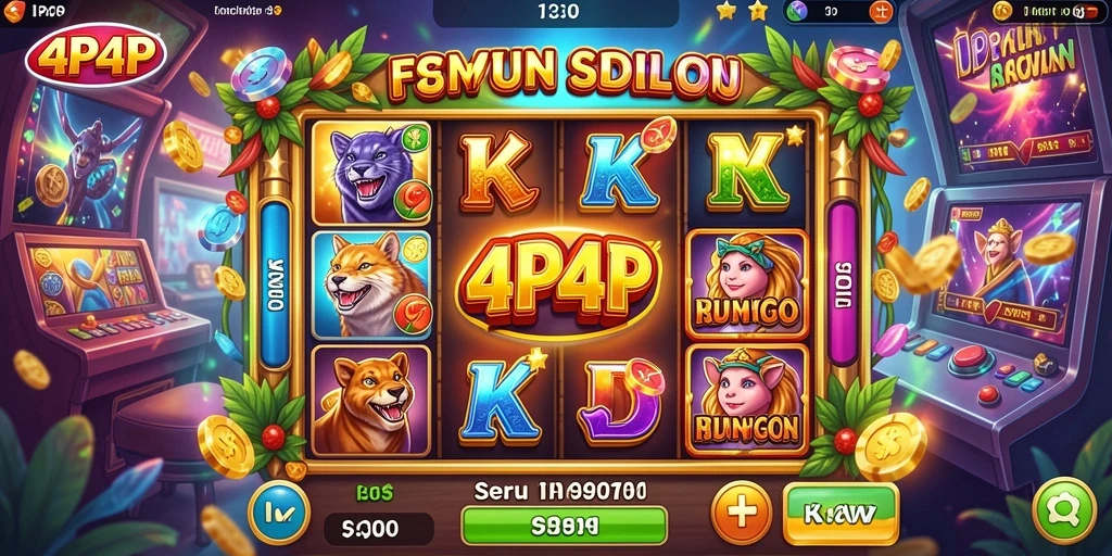 Tangkapan layar gameplay 4P4P menunjukkan keseruan memutar gulungan slot.