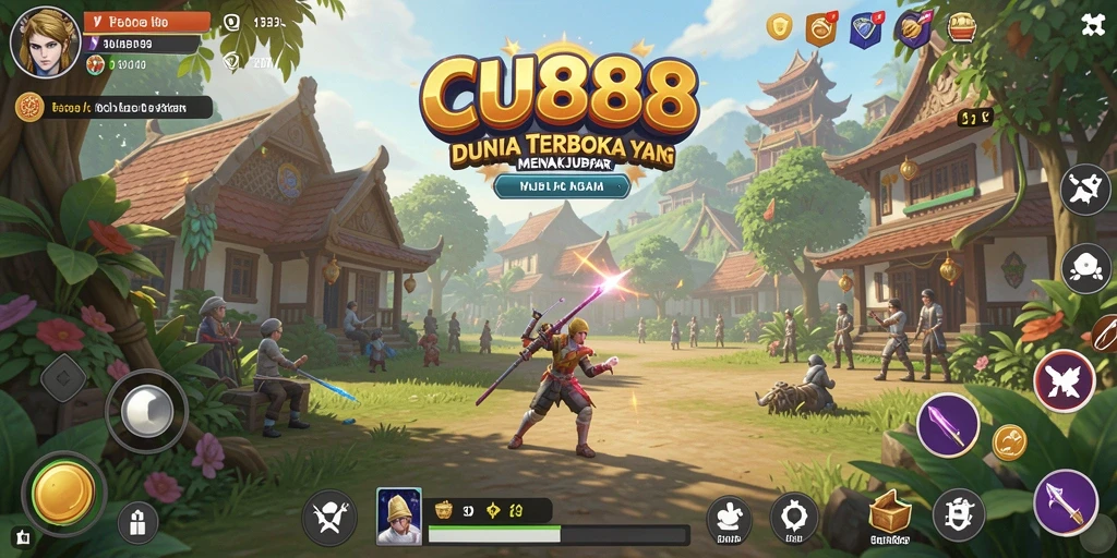 Screenshot gameplay CU888 yang menunjukkan petualangan seru di dunia terbuka.