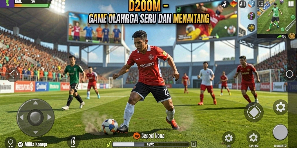 Screenshot utama D200M menampilkan aksi seru gameplay olahraga.