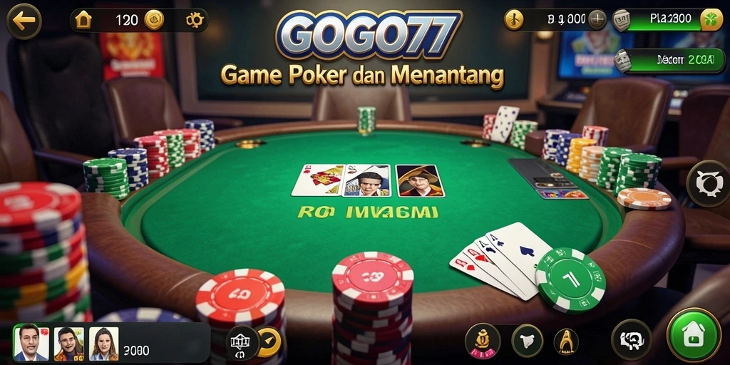 Tampilan gameplay seru di GOGO77 saat bermain poker.