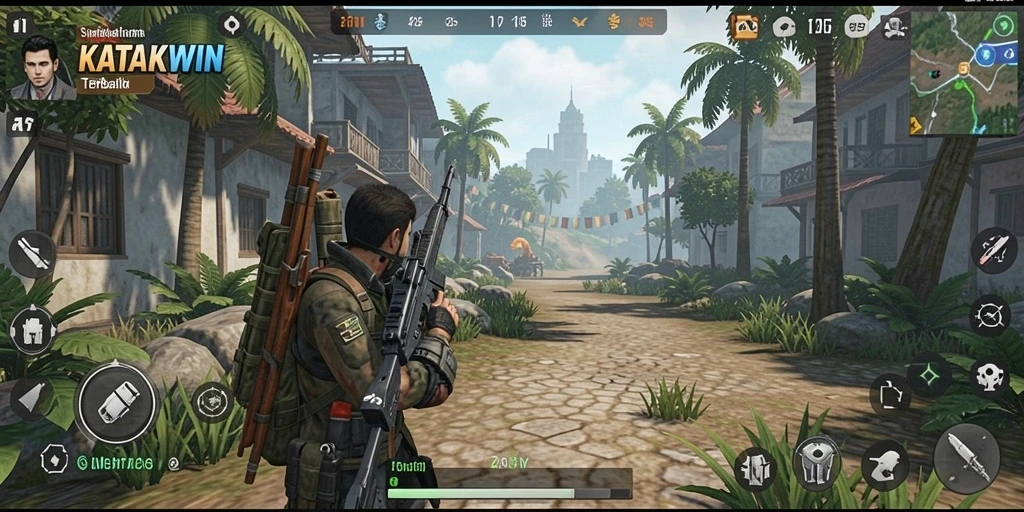 Tampilan gameplay KATAKWIN yang menakjubkan dan interaktif.