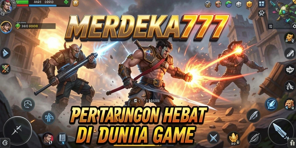 Gameplay seru dan karakter bertarung di arena.