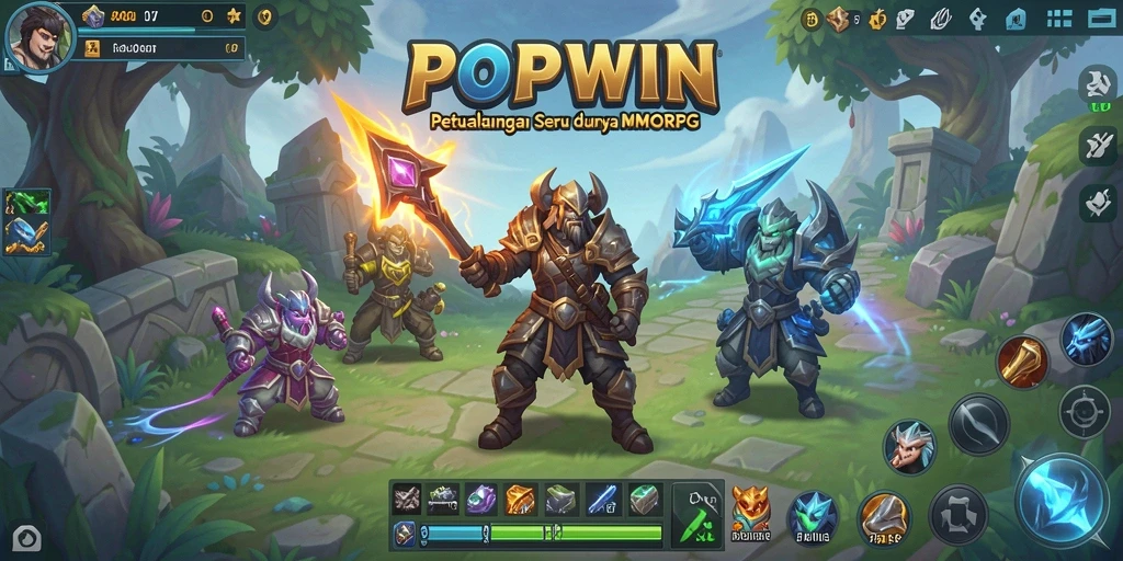 Tangkapan layar gameplay POPWIN menunjukkan pertempuran seru di dunia MMORPG.