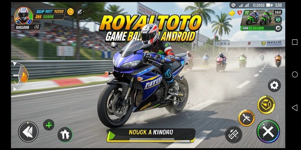 Screenshot gameplay ROYALTOTO dengan balapan motor yang mendebarkan.