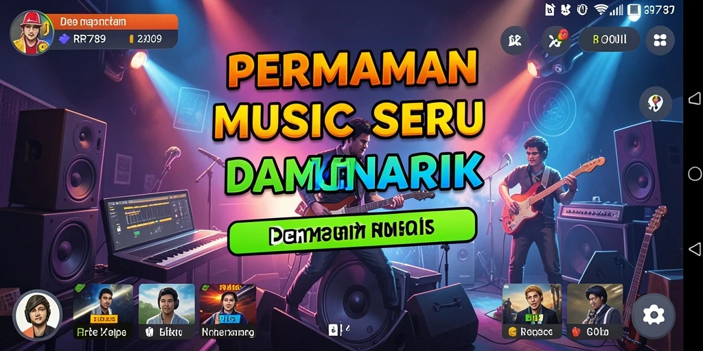 Screenshot utama RR789 menampilkan gameplay musik yang dinamis.