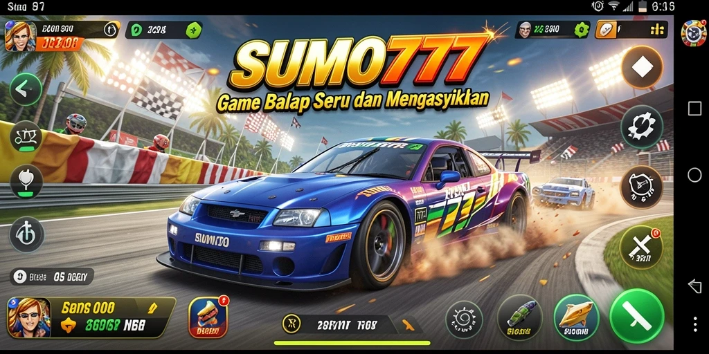 Screenshot dari gameplay seru di SUMO777 yang menampilkan balapan yang mendebarkan.