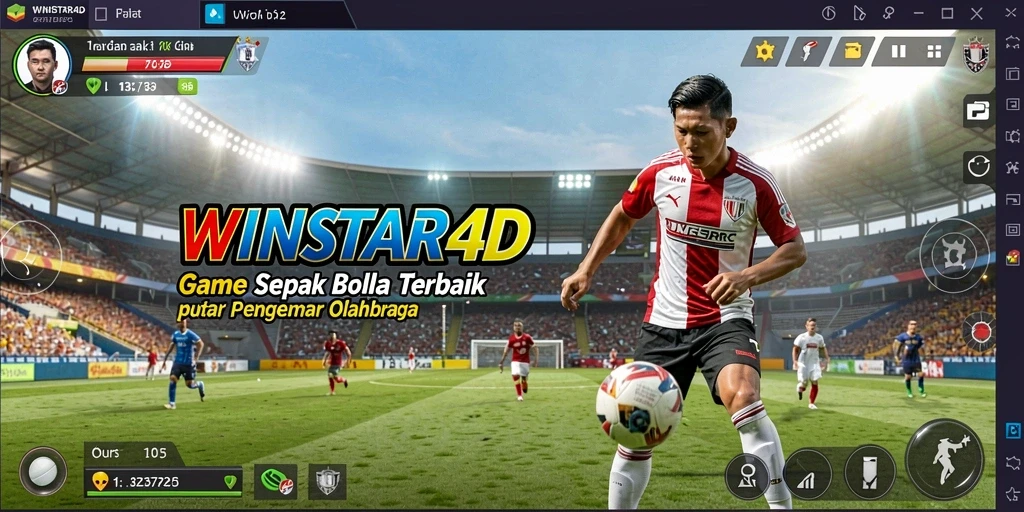 Screenshot utama WINSTAR4D menampilkan aksi seru dalam permainan sepak bola.